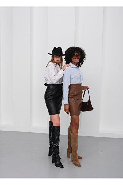 OUZ Slim Fit - Product Size Is 36 - Waist: 36cm. (Slim Waist) Above-The-Knee Pencil Skirt (Leather) Standard Size
