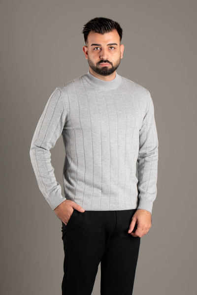 ZEKİ ÖZER Men's Gray Patterned Fisherman Tricot