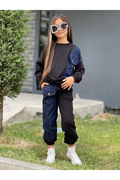 KOKOŞ BEBEK Denim Style Tracksuit Set | 9-16 Years Old | Two Thread Lycra - 31440 (1 Size up Is Recommended)