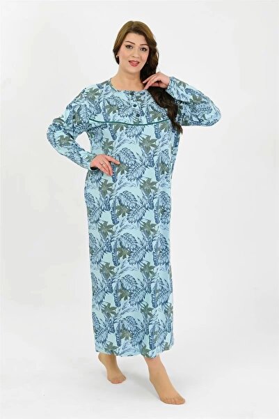 alfa expres Fashion Women's Plus Size Long Sleeve Blue Mother Nightgown