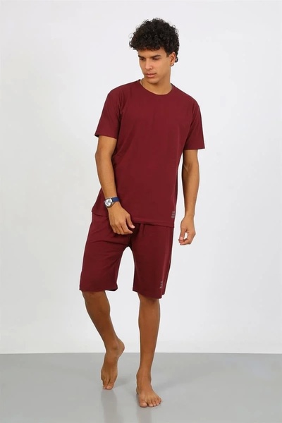 alfa expres Μοντέρνο ανδρικό βαμβακερό κοστούμι πιτζάμα με κάπρι και μπορντό ...
