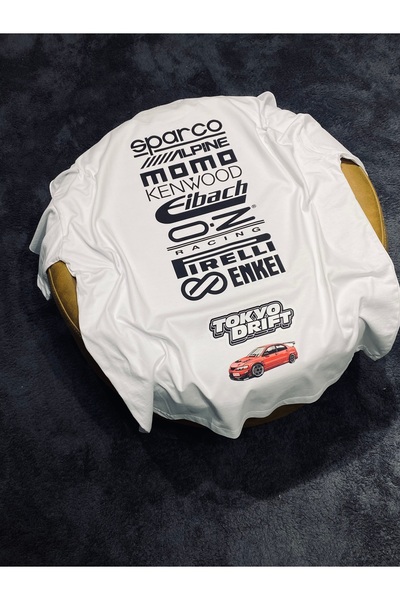 Spark Collection Λευκό μπλουζάκι Tokyo Drift 100% βαμβακερό με λαιμόκοψη με λαιμόκοψη