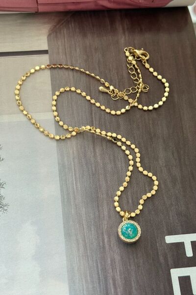 Trendy Butik Top Zincirli Opal Taşlı Kolye