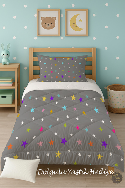 Talia Home Stars Patterned Single Children's Quilt Sleeping Set Tlag-031