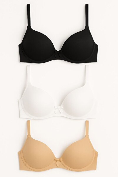 MAVİ QUMSAL Σετ 3 τεμαχίων σουτιέν με ενίσχυση και φιόγκο σε χρώμα δέρματος, ...