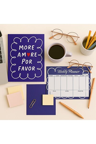 YLDZ دفتر تخطيط أسبوعي بحجم A4 ودفتر ملاحظات مسطر بحجم A4 مكون من 48 صفحة بخي...