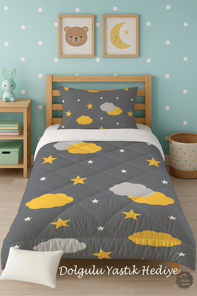 Talia Home Односпальний дитячий ковдра з жовтим і сірим візерунком, комплект ...