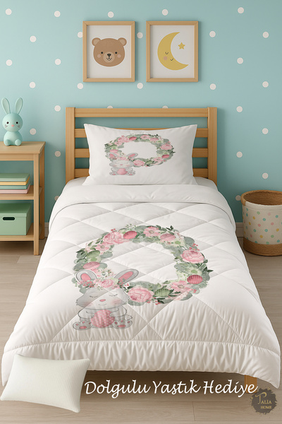 Talia Home Teddy Bear and Floral Patterned Single Children's Quilt Sleeping S...