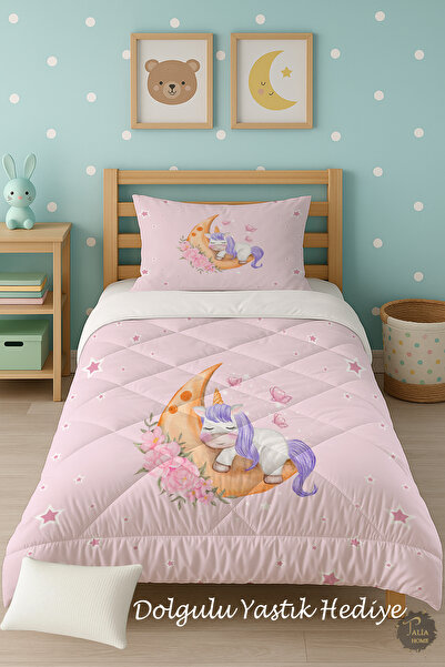 Talia Home Set de dormit cu pilota pentru copii cu model unicorn dormitor roz...