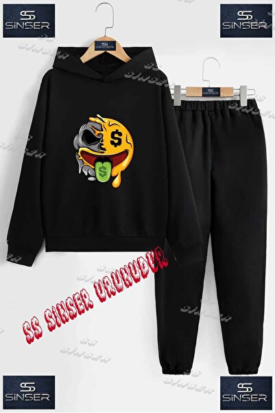 SS SİNSER Детски унисекс комплект спортен екип с качулка и специален принт „S...