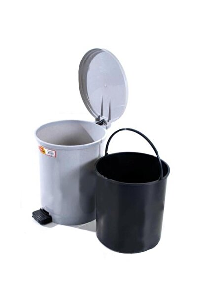 Omnipazar Sy-4232 Gray Pedal Round Trash Can with Inner Bucket 25 Liters