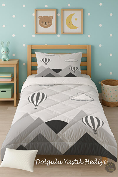 Talia Home Односпальний дитячий ковдра з сірим фоном і гірським візерунком, к...