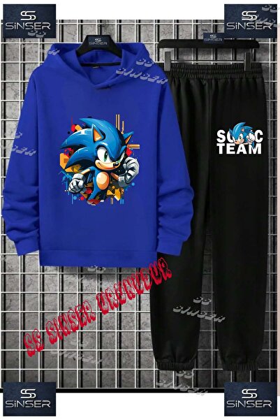 SS SİNSER Çocuk Unısex "SONIC YARIM YMRK SIKAN" Özel Baskılı Kapşolu Eşofman Takımı