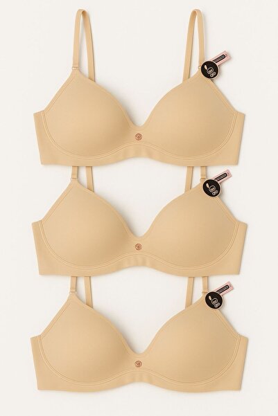 MAVİ QUMSAL Σετ 3 σουτιέν σε απαλό χρώμα δέρματος με ελαφριά υποστήριξη και κ...