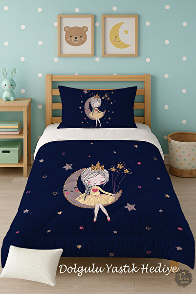 Talia Home Синьо-чорна ковдра для односпального ліжка з малюнком дівчинки на ...