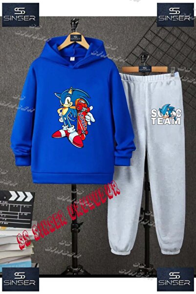 SS SİNSER Children's Unisex'Sonic on a Skateboard' Custom Printed Hoodie Trac...