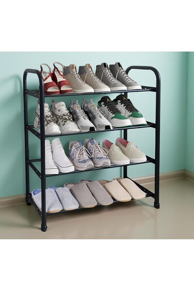 Brivoo® Metal aluminum shoe rack, 4 shelves, black, shoe organizer, durable, modern,