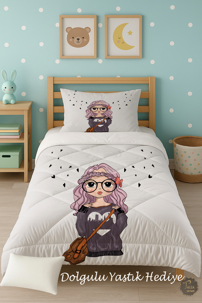 Talia Home Cartoon Patterned Single Children's Quilt Sleeping Set Tlag-014