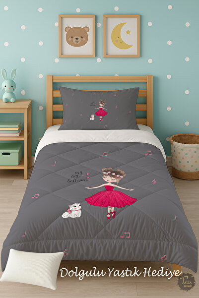 Talia Home Односпальний дитячий ковдра з малюнком сірої балерини TLAG-190