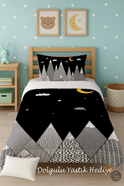 Talia Home Односпальний дитячий ковдра з чорно-білим гірським візерунком TLAG...