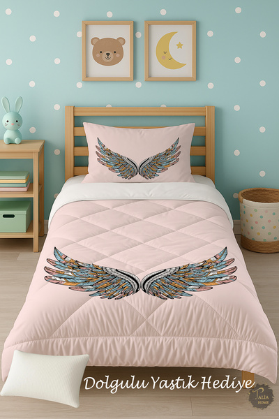 Talia Home Colorful Wings Patterned Single Children's Quilt Sleeping Set Tlag-056