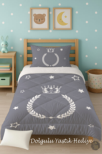 Talia Home Односпальний дитячий ковдра з сірим візерунком «Корона» TLAG-210