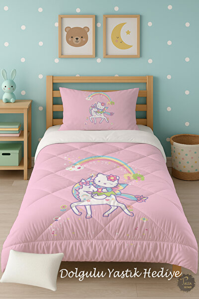 Talia Home Hello Kitty Patterned Single Children's Quilt Sleeping Set Tlag-246
