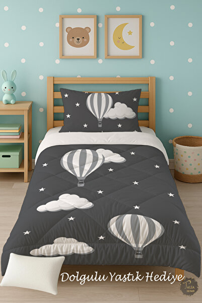 Talia Home Односпальний дитячий ковдра з сірим візерунком у вигляді повітряни...