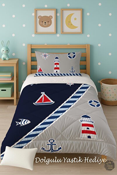 Talia Home Sailor Patterned Single Children's Quilt Sleeping Set Tlag-089