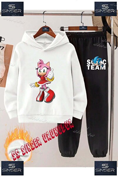 SS SİNSER Children's Unisex'Sonic Pink Anime Girl' Custom Printed Hoodie Trac...