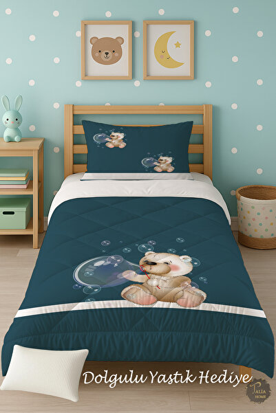 Talia Home Односпальний дитячий ковдра з малюнком зеленого ведмедика TLAG-144