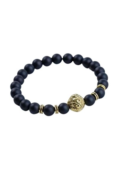 SYGGY Bracelet for Men, Lion Head, Black/Gold