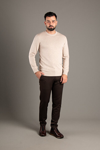 ZEKİ ÖZER Men's Beige Basics O-Neck Knitwear