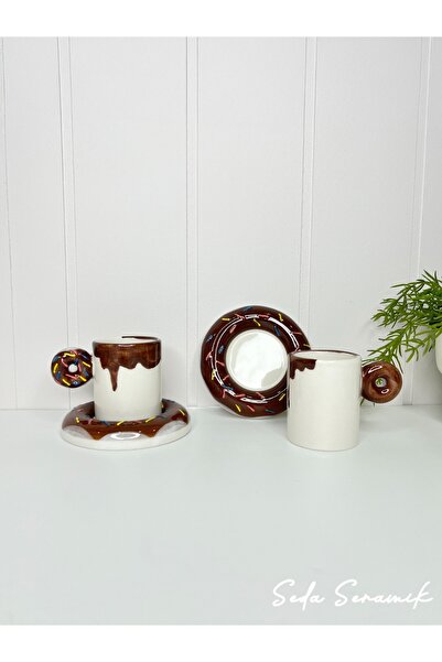 seda seramik Handmade Dila Design Donut 4-Piece Coffee Cup Set for 2 People