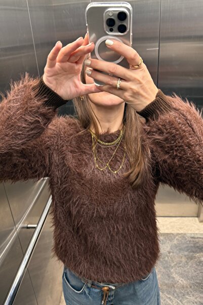 Noi Belis Дълъг пухкав врат с детайли, плетен пуловер за велосипед AW25KZ0039