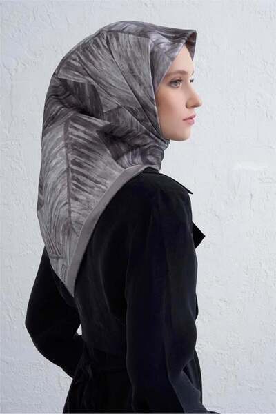 Armine Sura Saf İpek Eşarp IST 9430- 84 Gri Karışık Desen