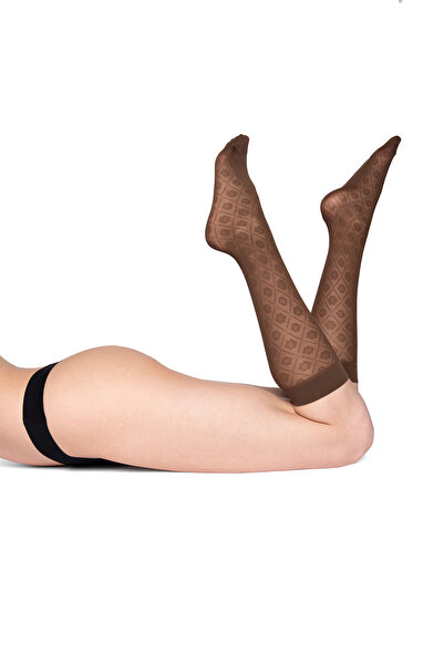 PETRA-ELISA Lycra 3/4 50 DEN socks with C pattern, Chestnut, One Size