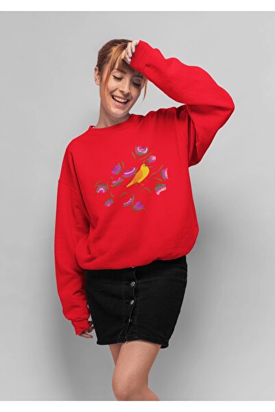 ArtYus FLOWER BIRD Colorat B cu imprimeu B guler rotund ı Hanorac