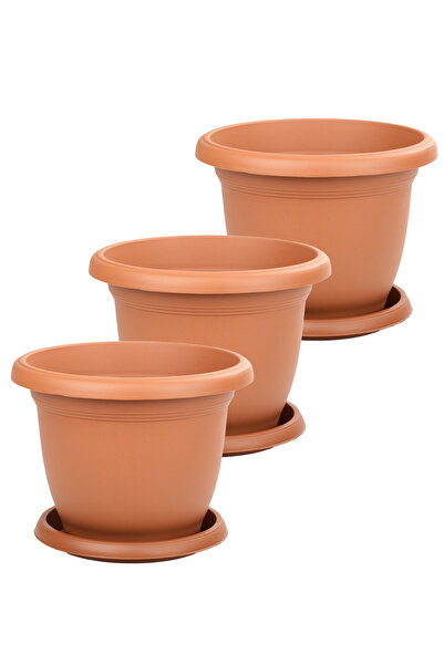 TEMMUZ HOME No 3 Villa Saksı 3 Adet 1.7 Litre 18cm Delikli Tabaklı Plastik Yu...