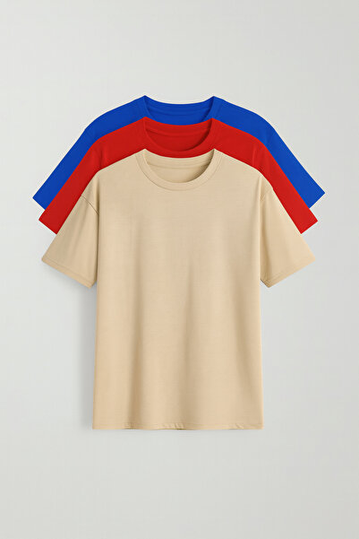 MARKATEM 3-Pack Eco Multi-Size Oversized T-Shirts, White, Blue, Red