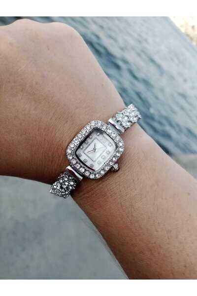 QUARTZ Minimal Model Zircon Stone Silver Steel Cord Women Wristwatch Silver Case Tt0127