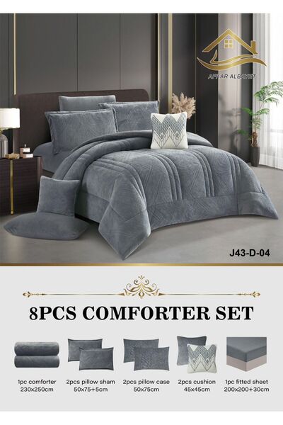 Generic 8-piece winter fur embroidered bedspread for two people