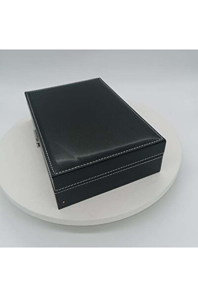 velve Watch and accessory case with mirror, made of genuine leather, black, Black