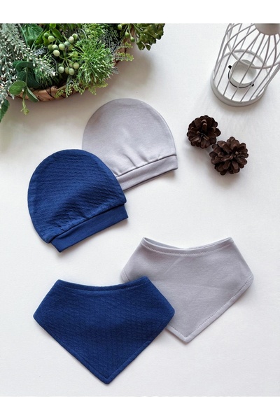GizaKids 100% Cotton Baby Combed Cotton Hat Bib 4 Piece Set |   Girls Boys Unisex
