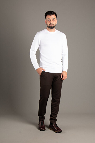 ZEKİ ÖZER Men's White Basic O-Neck Knitwear