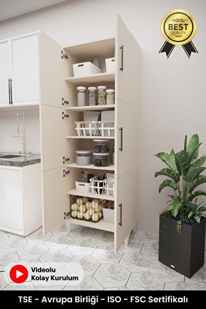 B3 Concept Geniş Hacimli 6 Kapaklı 6 Raflı Çok Amaçlı - Kolay Kurulum - Mutfak Balkon Banyo Erzak Kiler Dolabı