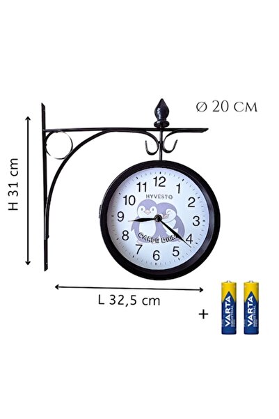 HYVESTO Ceas de perete cu doua fete, Hyvesto, analogic, 2 baterii incluse, silentios, model pinguini