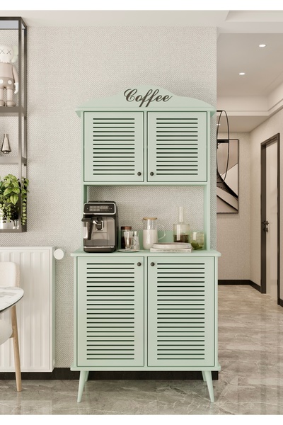 enwood Avior kahve köşesi mint yeşili MDF kapaklı raflı 90 cm