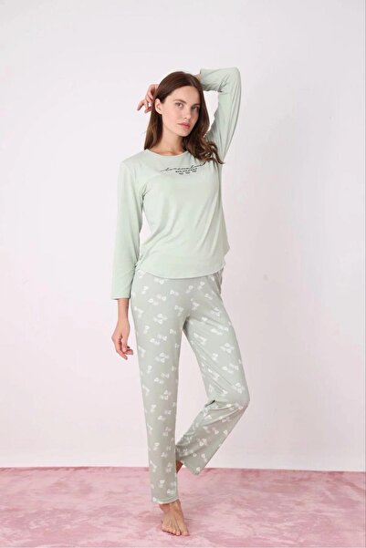 Pijamoni Kadın Milan Bisiklet Yaka Uzun Kol İnce Pijama Takımı 7600/33 - 1 Adet