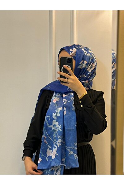Moda Nûda-Tarzın Değil Tavrın Zarafeti Van Gogh Blooming Almond Tree Art Silk Shawl Blue